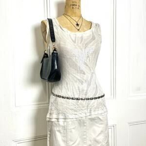 Soma Y2K white zebra print tank with clear shimmery sequins festive galm